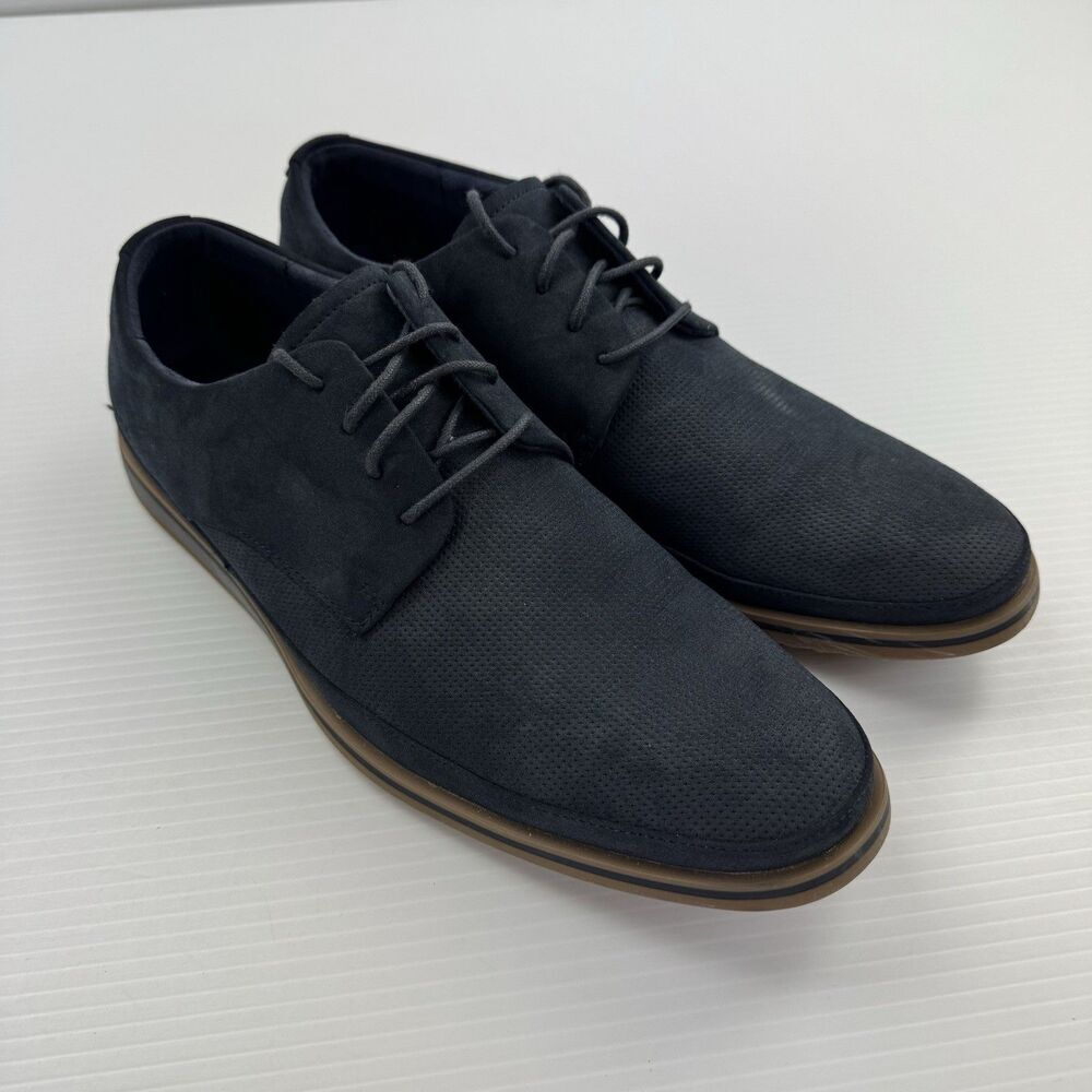 Freeman Franco Mens 10M Navy Faux Suede Oxford Casual Dress Shoes Lace Up